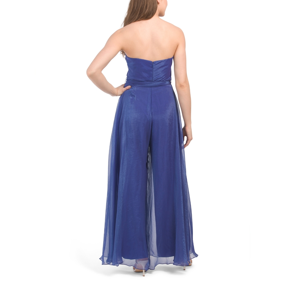 RENE BY RENE RUIZ Blue Strapless Tie Waist Flowy Jumpsuit - Picture 2 of 3